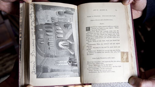 A copy of Macbeth with pages marked by Ellen Terry at Smallhythe Place, Kent